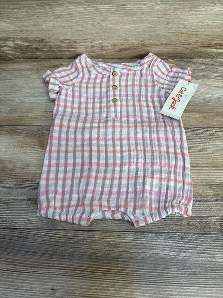 NEW Cat & Jack Plaid Shortie Romper Pink sz 0-3m - Me n Mommy To Be