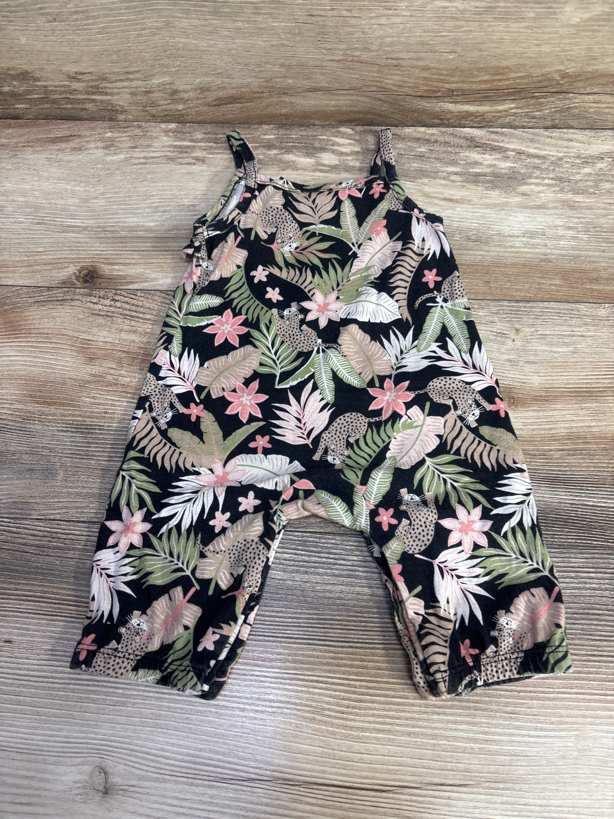 Children's Place Leopard & Floral Print Tank Romper Black sz 0-3m