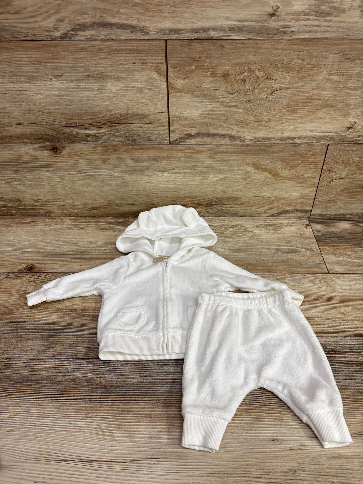 Carter's 2pc Terry Cloth Full Zip Hoodie & Pants White sz Newborn