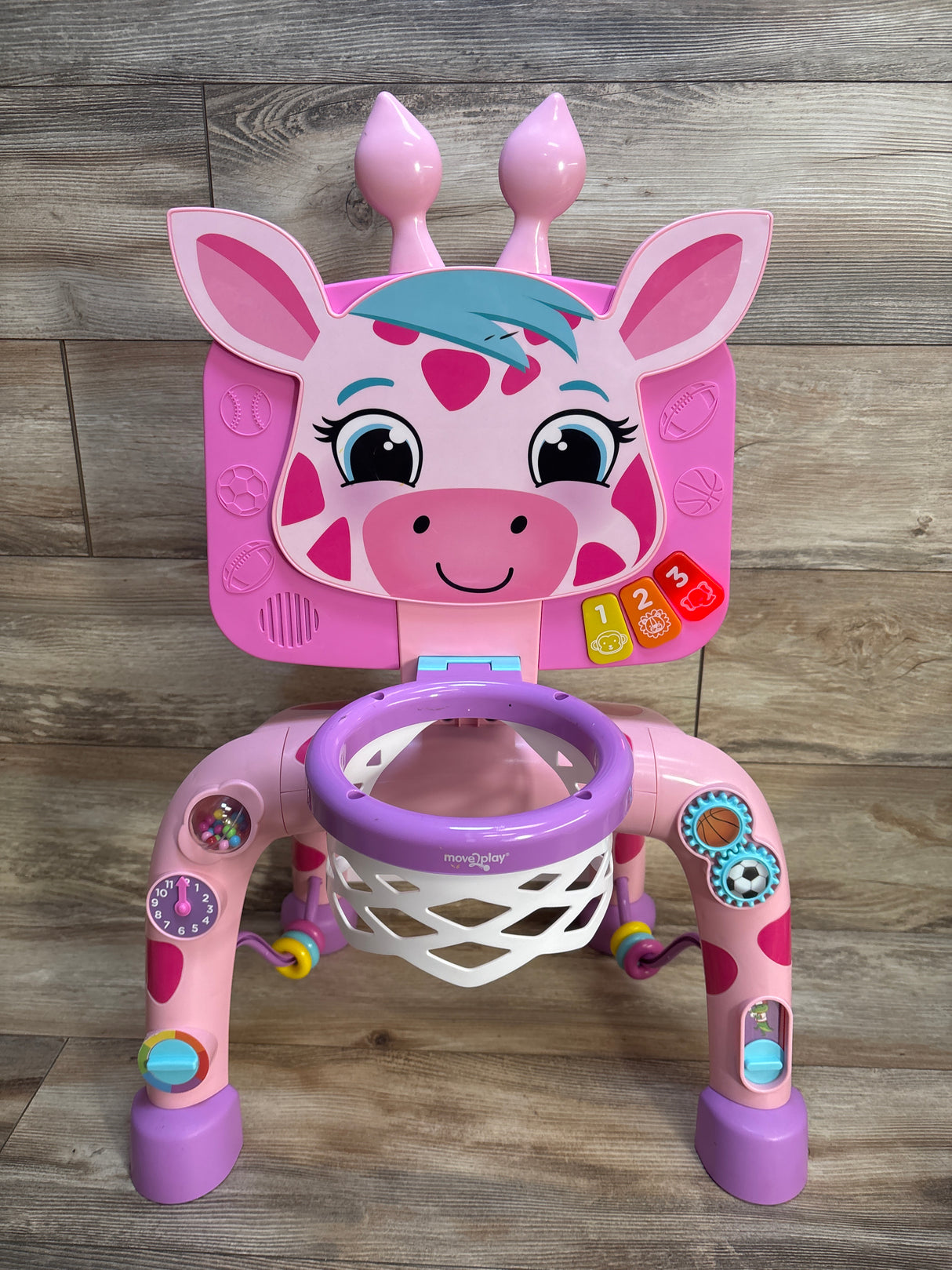 Move2Play Giraffe Basketball Hoop & Soccer Goal Activity Center - Pink