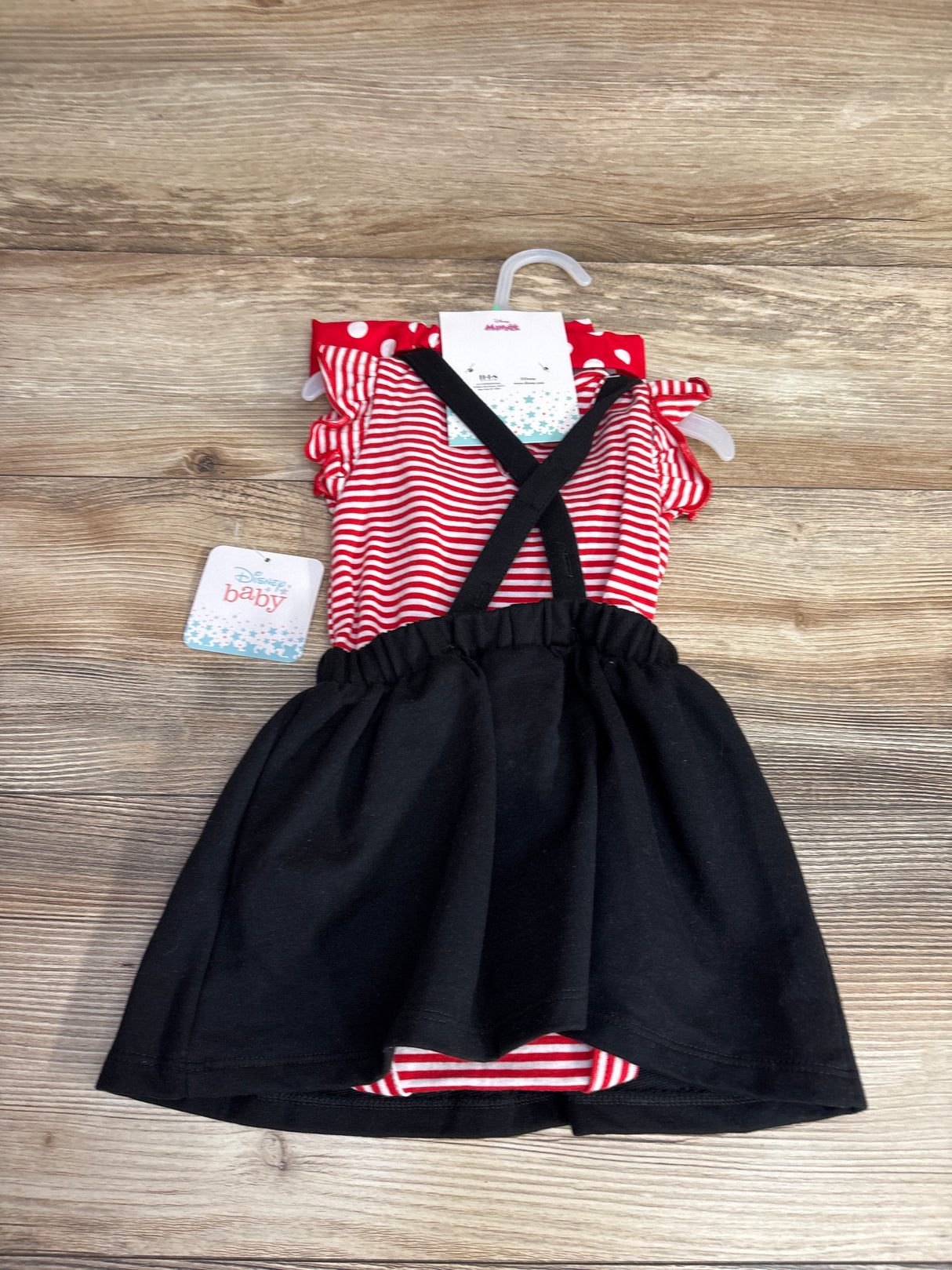 NEW Disney Baby 3pc Minnie Mouse Skirtall & Striped Bodysuit Set Red sz 6-9m