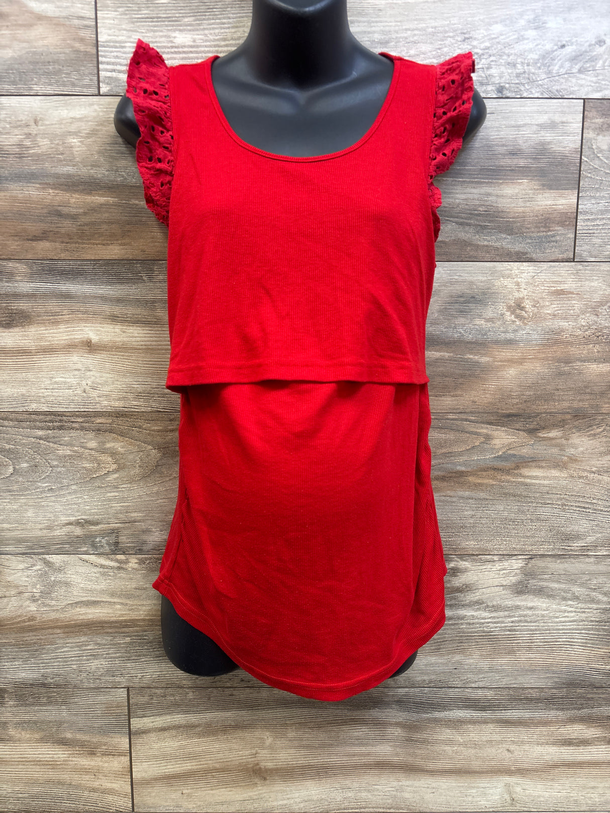 Shein Maternity Eyelet Sleeve Ribbed Nursing Shirt Red sz XL