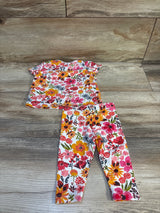 Fred & Flo Floral 2pc Pajama Set White sz 0-3m