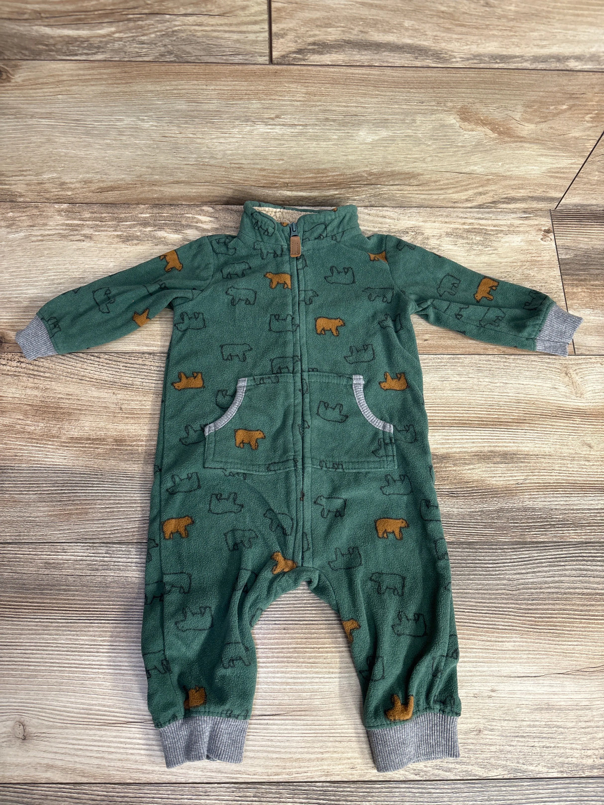 Carter's Bear Fleece Coverall Green sz 6m