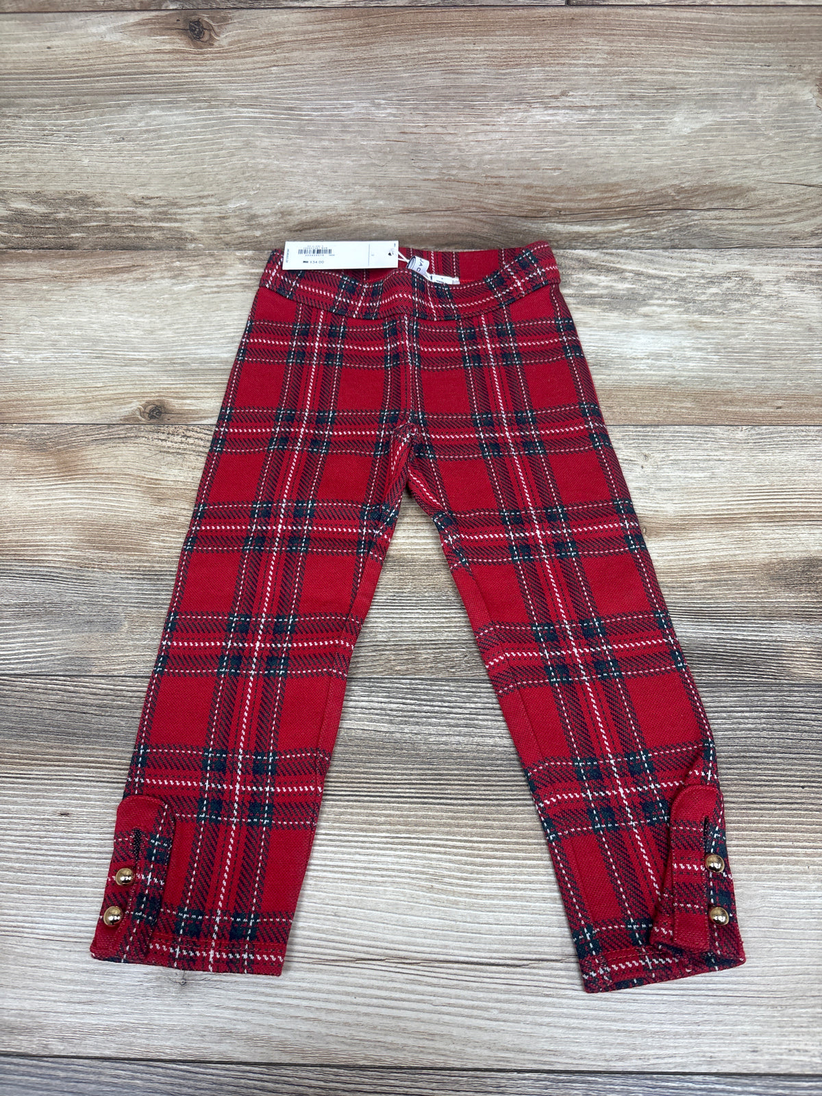 NEW Janie & Jack Tartan Plaid Button Cuff Ponte Pants Red sz 3T