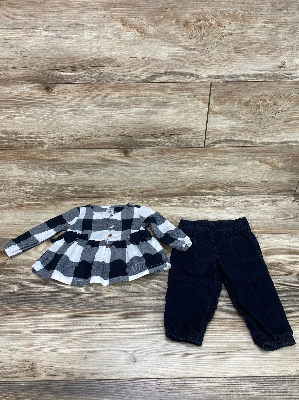 Carter's 2pc Plaid Top & Corduroy Pants Black sz 9m