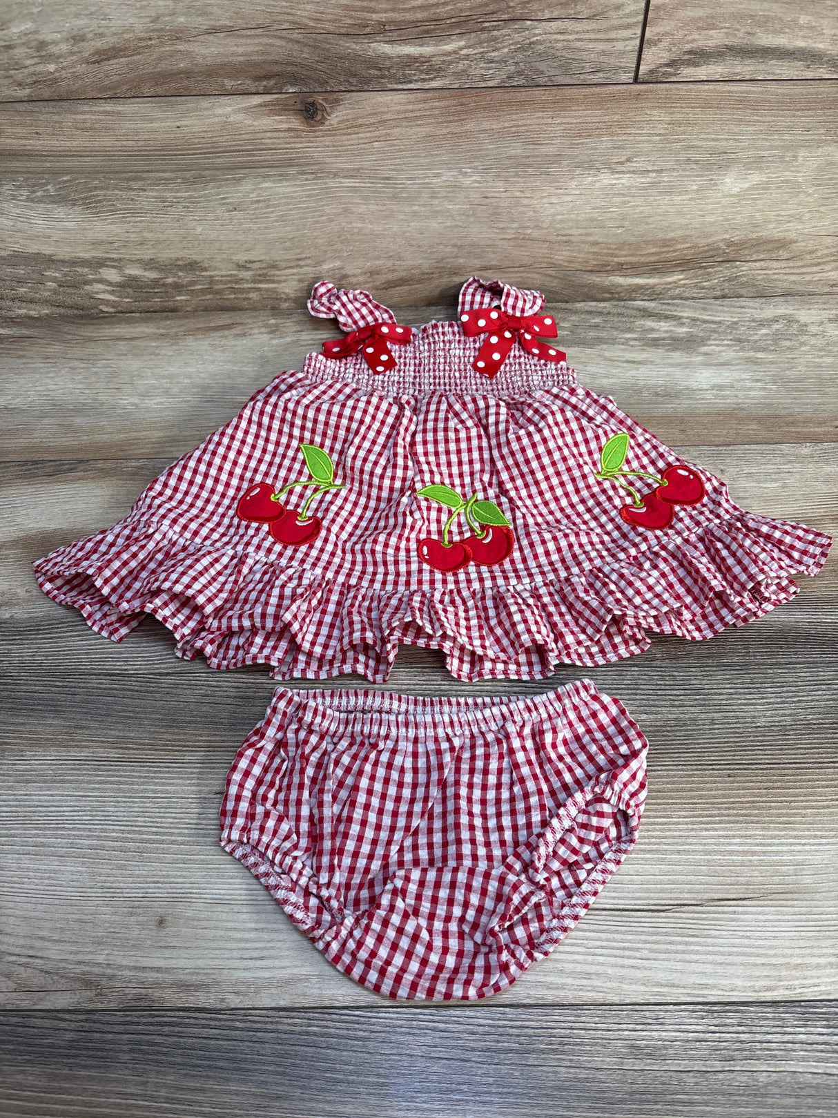 Rare Editions 2pc Gingham Smocked Dress & Bloomers Red sz 12m - Me n Mommy To Be