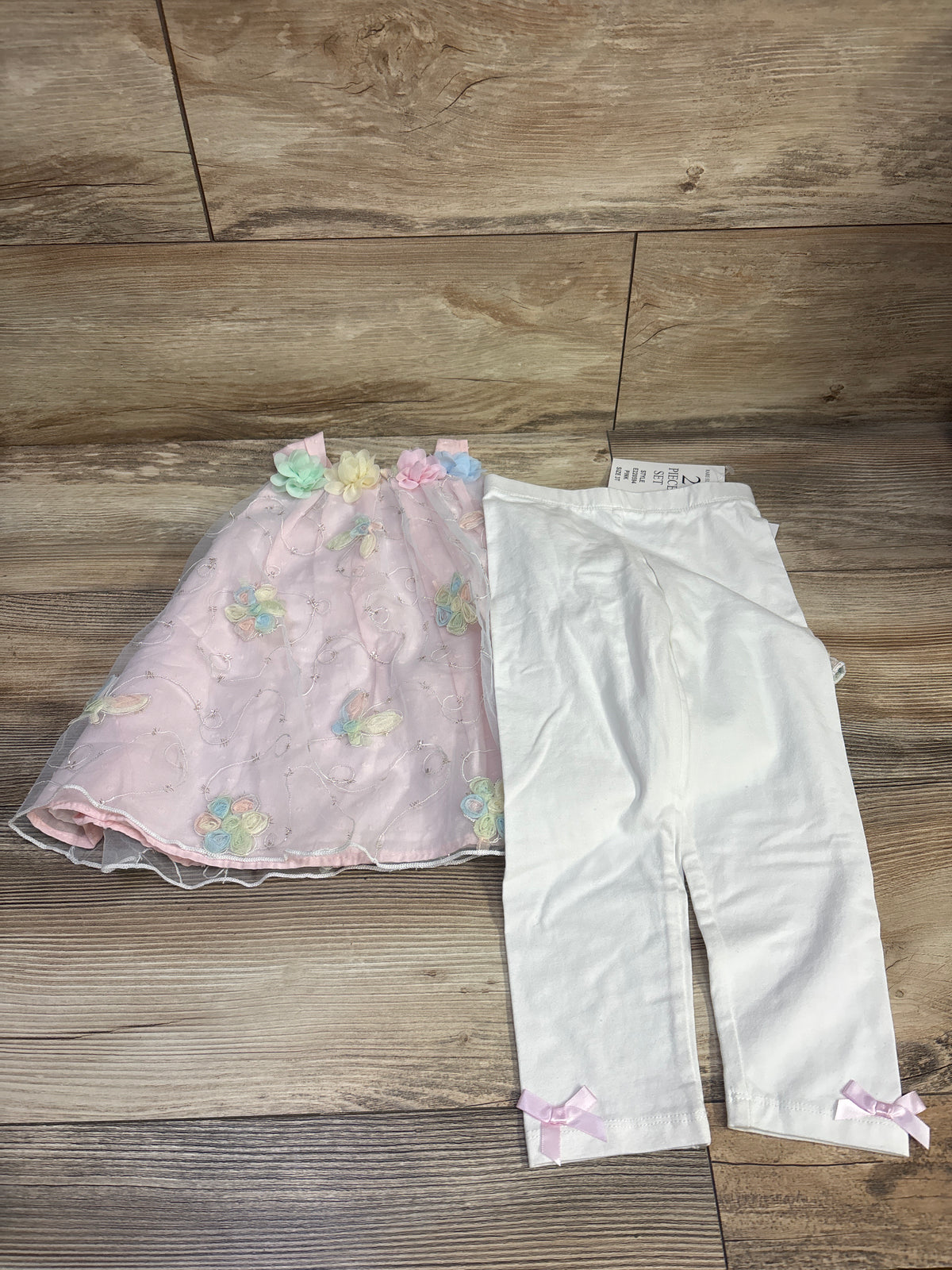 NEW Rare Editions 2pc Embroidered Floral Tunic & Leggings Set Pink sz 3T