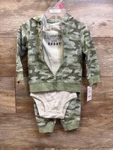 NEW Child Of Mine 3pc Camo Zip-Up Jacket, Joggers, & Bodysuit Set Green sz 18m