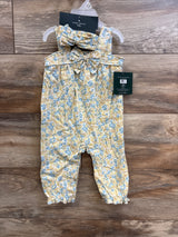 NEW Laura Ashley 2pc Floral Jumpsuit & Headband Set Yellow sz 6-9m