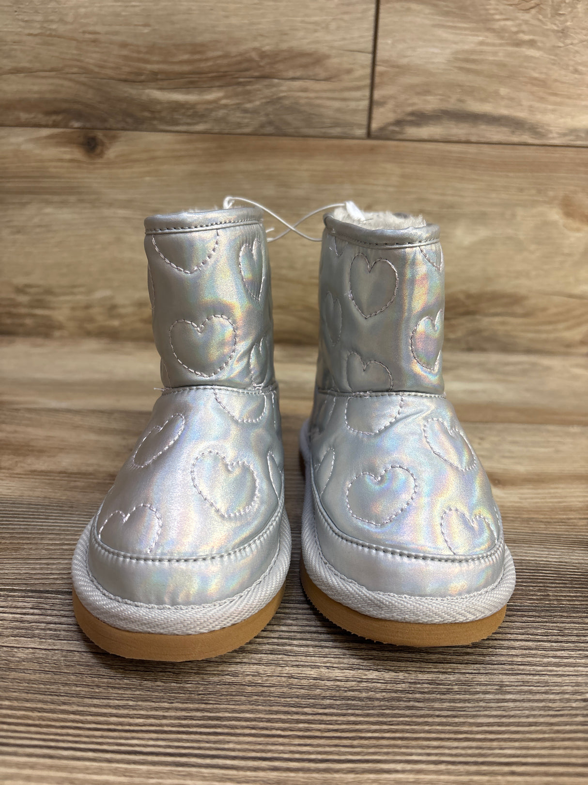 NEW Old Navy Faux-Fur Lined Metallic Quilted Boots, Silver sz 10c