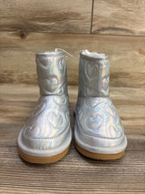 NEW Old Navy Faux-Fur Lined Metallic Quilted Boots, Silver sz 10c
