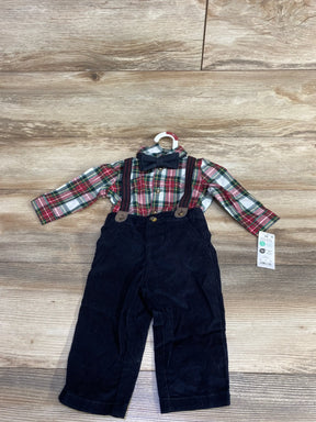 Baby boy 6M plaid shirt with bow tie and corduroy suspenders, festive holiday outfit