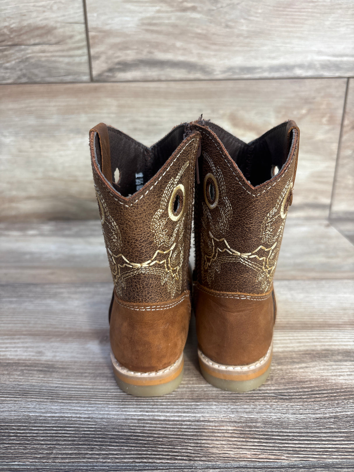 White Diamond Kid's Square Toe Rodeo Boots Brown sz 7.5c