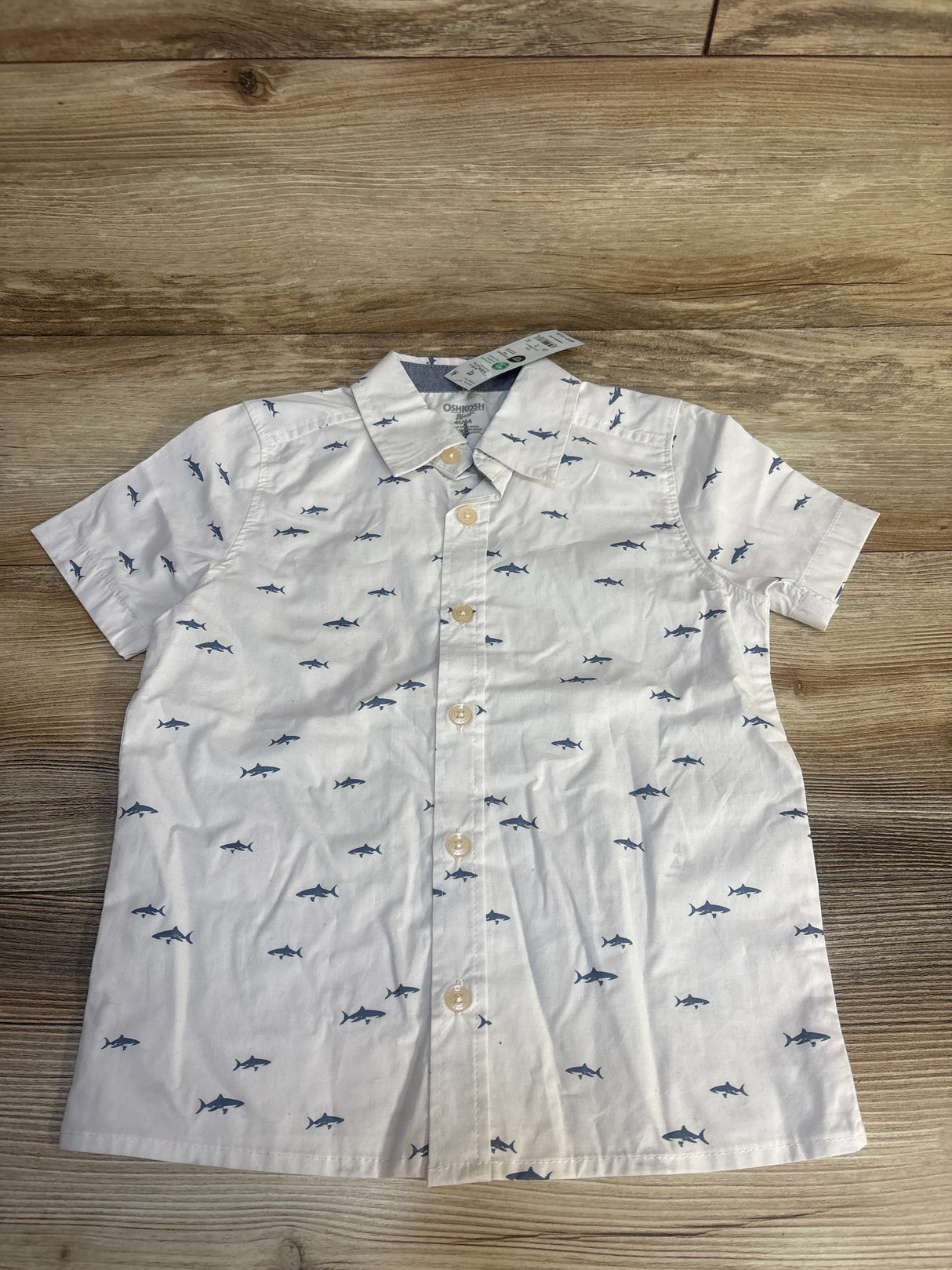 NEW OshKosh Shark Print Button Up Shirt White sz 4T
