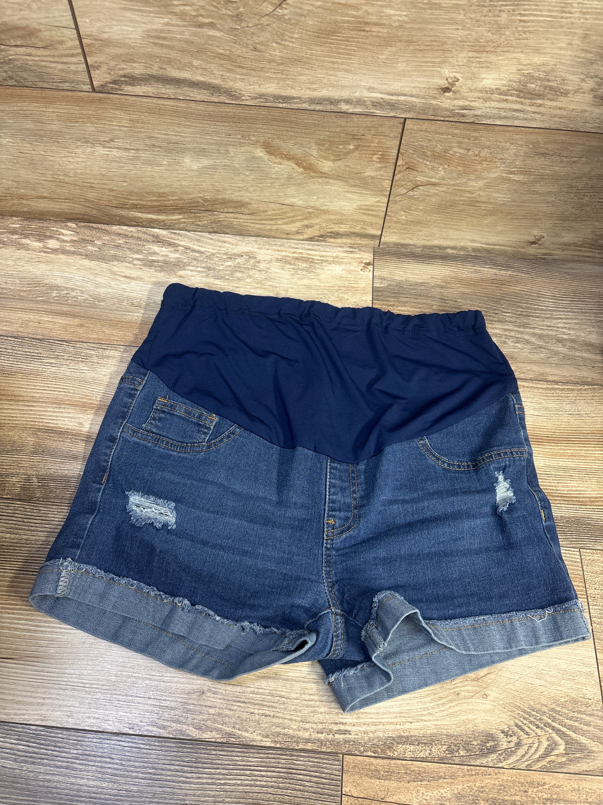 Shein Maternity Full Panel Denim Shorts Blue sz Large