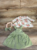 Just Lizzy 3pc Ribbed Overall Dress & Floral Shirt White sz 3m