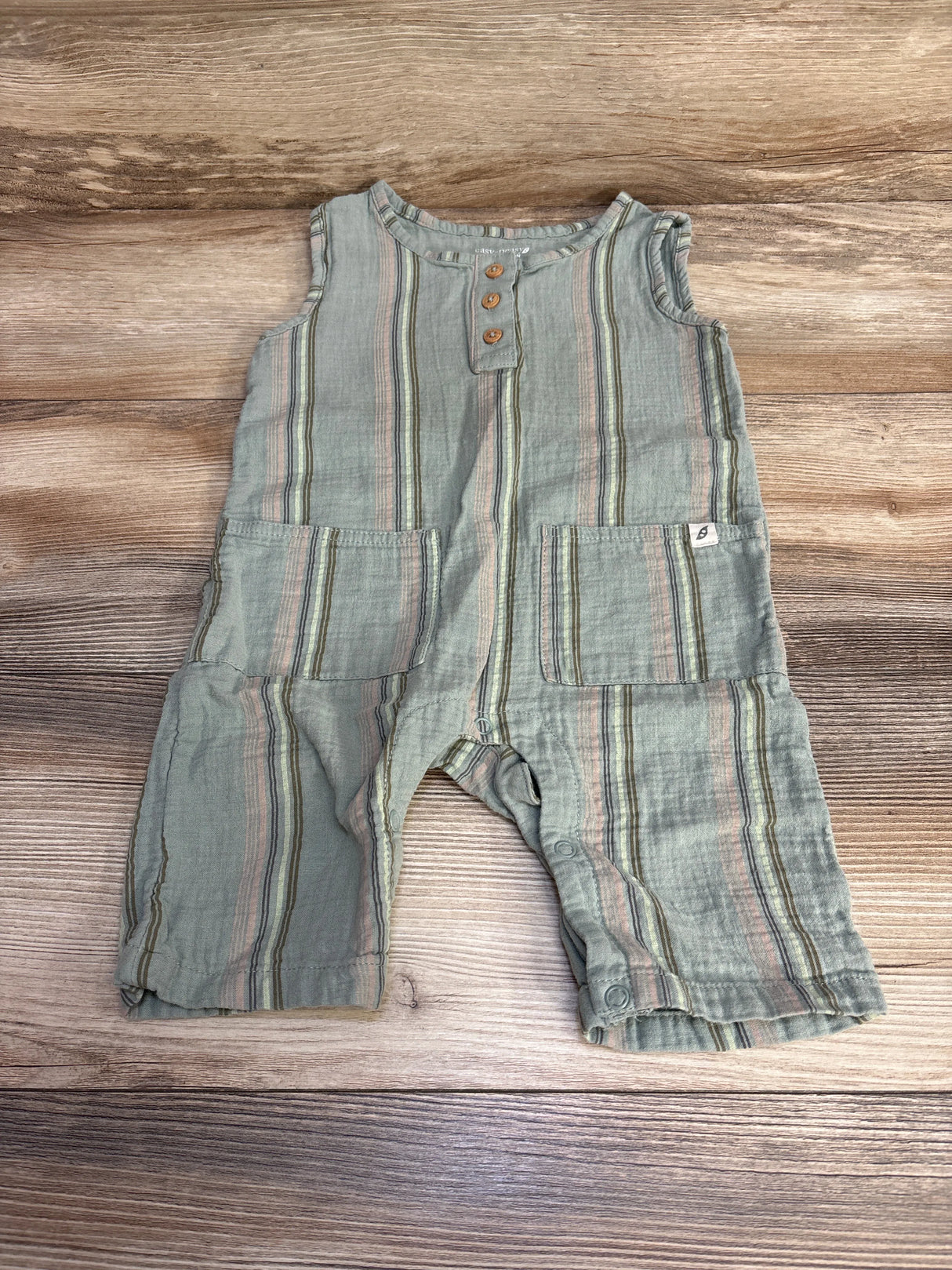 Easy-Peasy Henley Striped Romper Green sz 18m