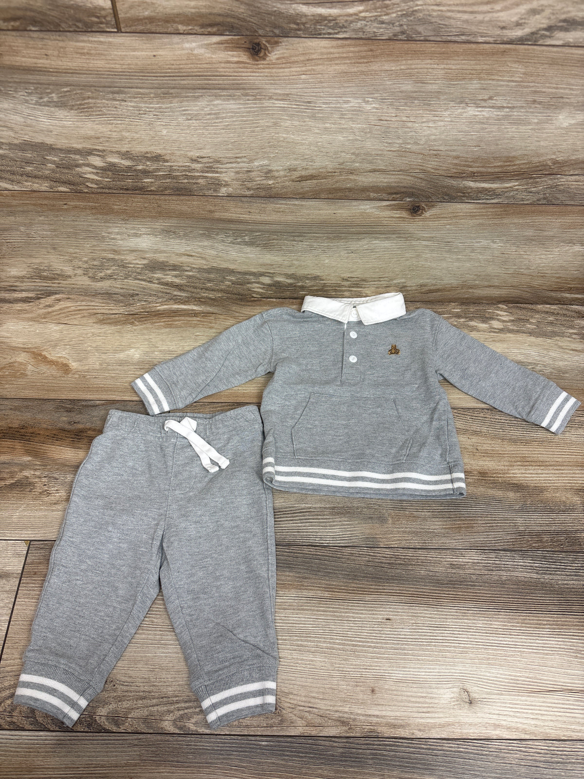 Baby Gap 2pc Polo Sweatshirt & Pants Set Grey sz 6-12m