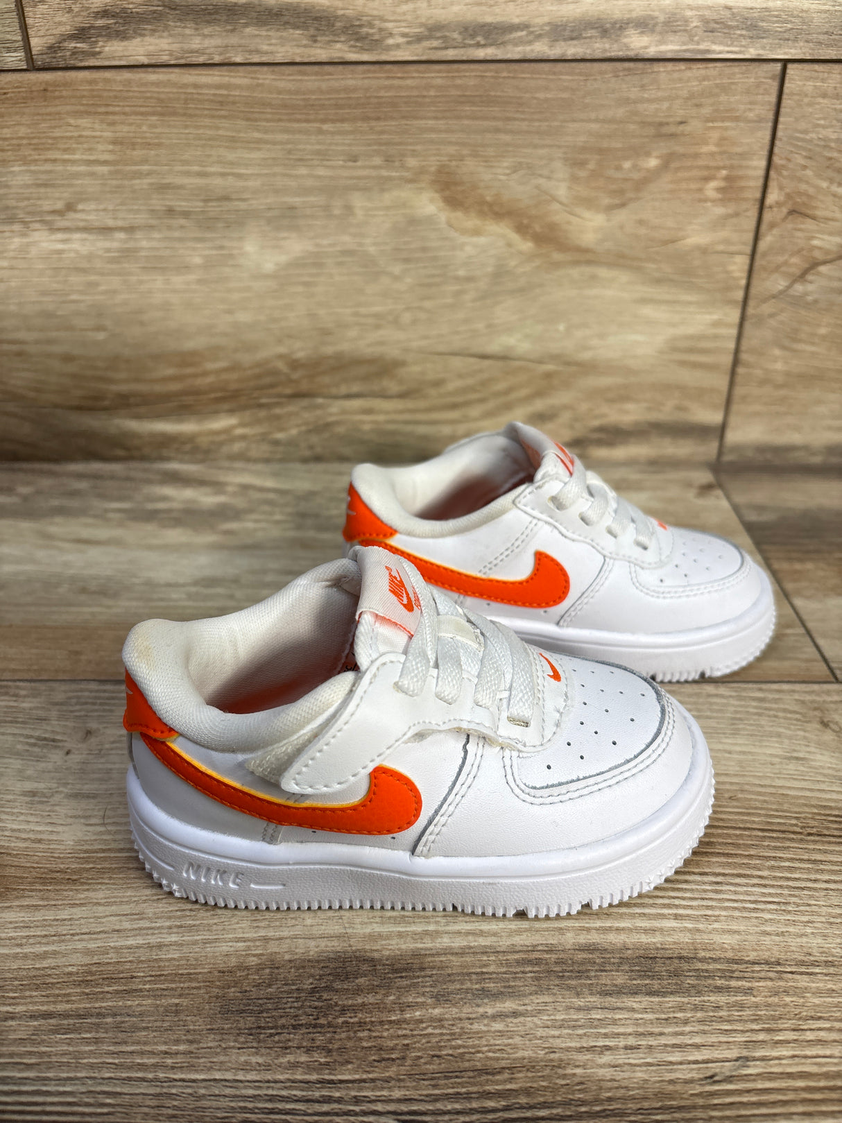 Nike Force 1 Low EasyOn TD'White Safety Orange' Sneakers sz 6c