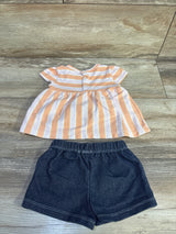 Quiltex 2pc Striped Peplum Top & Shorts Set Orange sz 6/9m