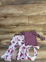 Shein 2pc Tulle Sleeved Ribbed Shirt & Bellbottom Set Purple sz 12-18m