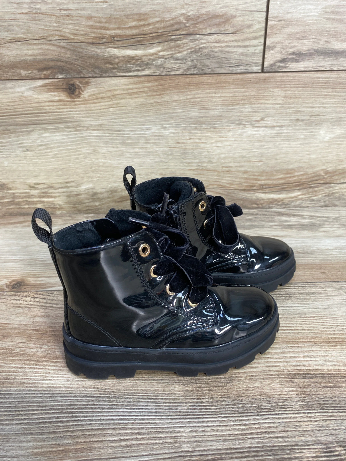 H&M Shiny Lace Up Boots Black sz 7.5c