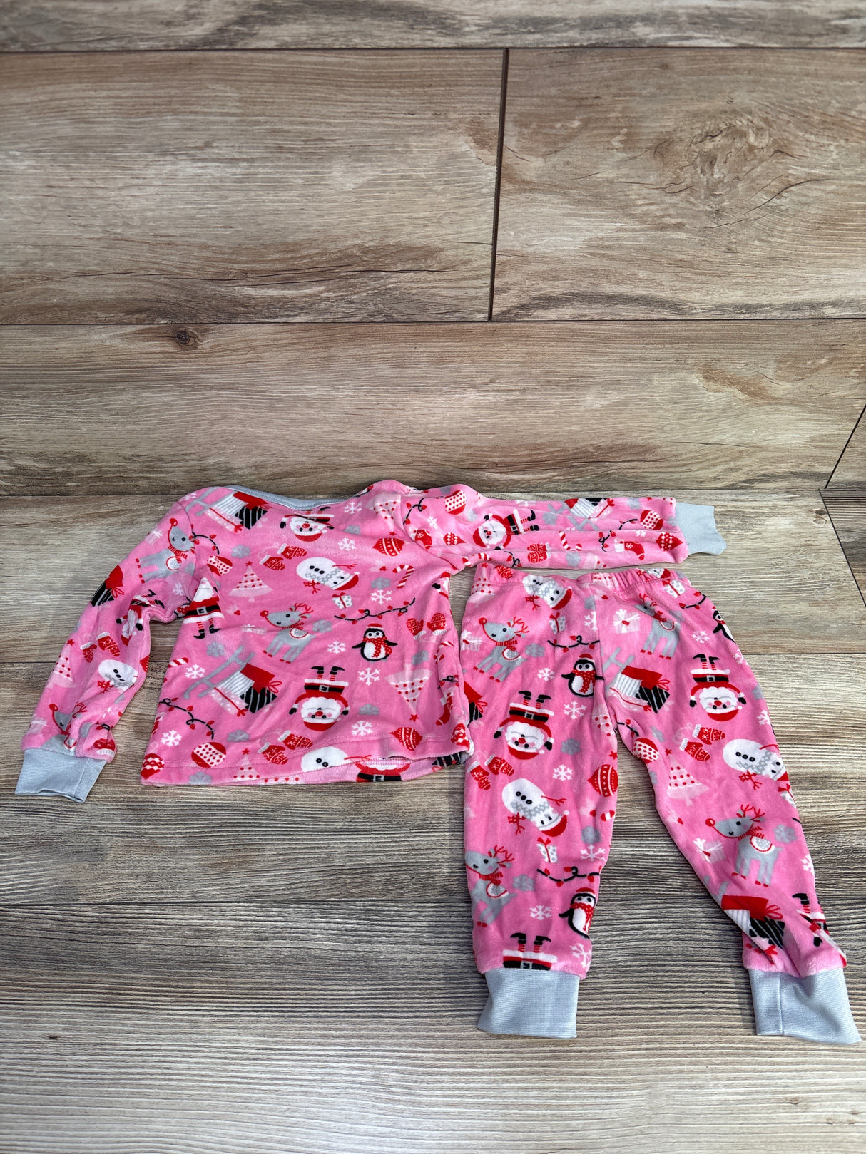 PJ's & Presents Penguin & Santa Pajama Set Pink sz 24m