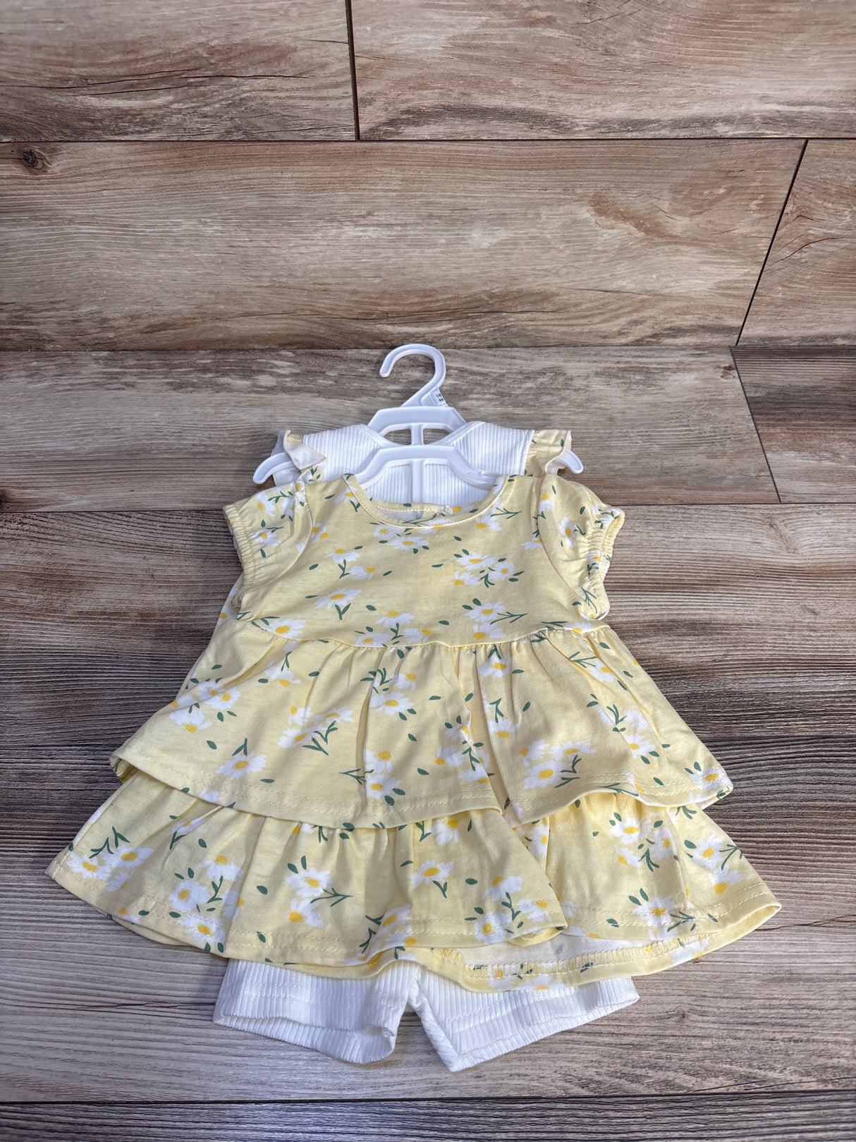 NEW Mini Hop 4pc Layered Peplum Top, Ribbed Bodysuit, & Shorts Set Yellow sz 18m