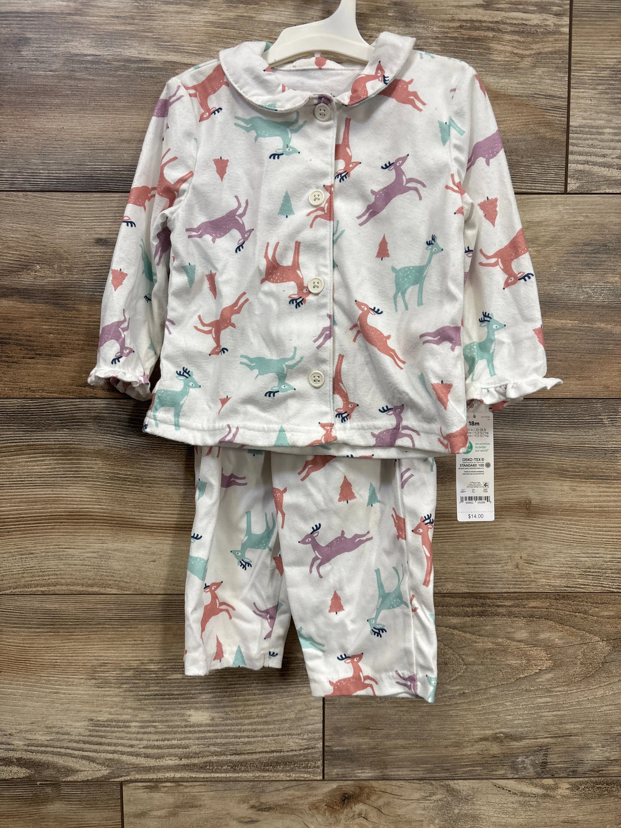 NEW Just One You 2pc Deer Coat Style Pajama Set White sz 18m