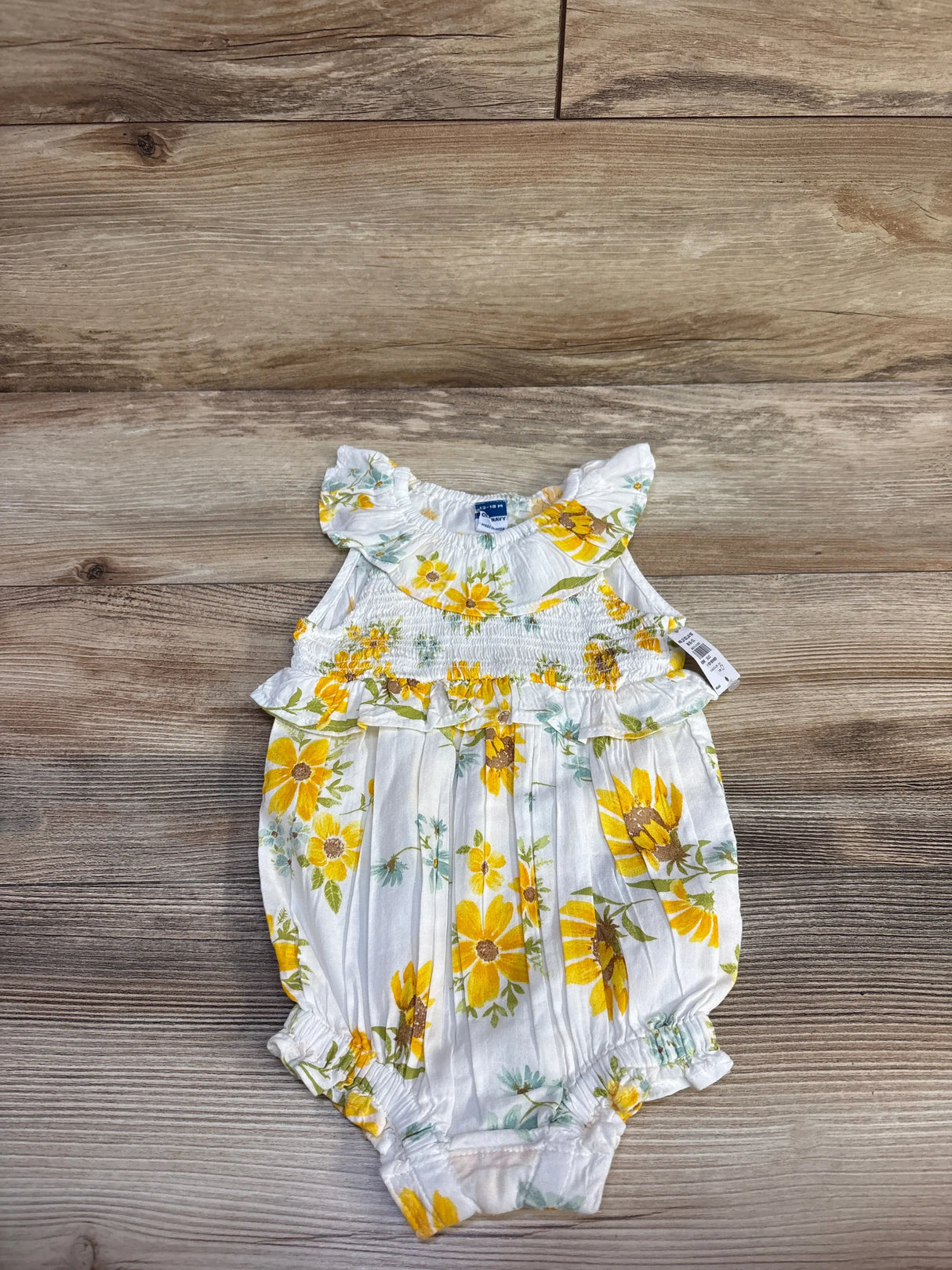 NEW Old Navy Sleeveless Ruffle-Trim Smocked Bubble Romper White sz 12-18m