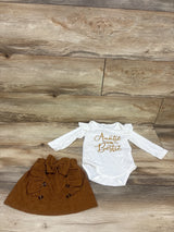 BULINGNA 2pc Auntie is my Bestie Long Sleeve Bodysuit & Corduroy Skirt White sz 3-6m