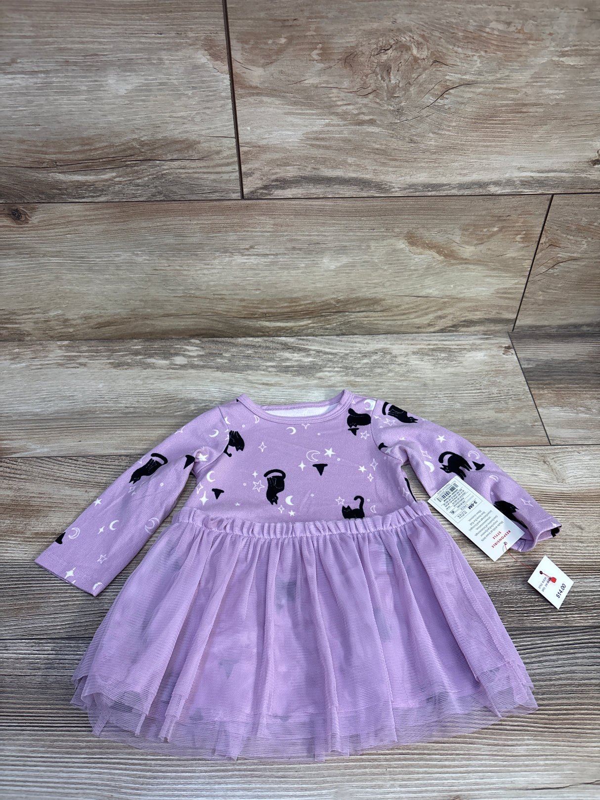 NEW Cat & Jack Halloween Cat Witch Long Sleeve Tulle Dress Purple sz 3-6m