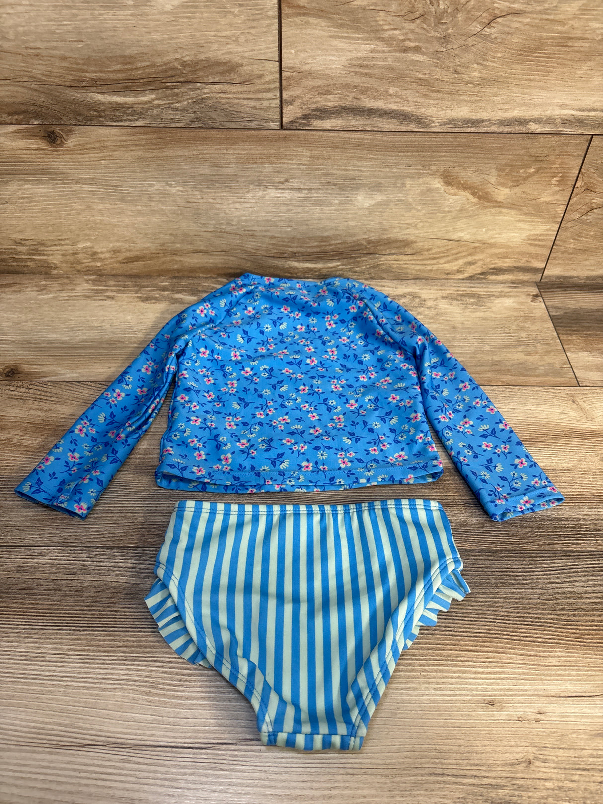 Cat & Jack Long Sleeve 2pc Floral Rash Guard Blue sz 2T