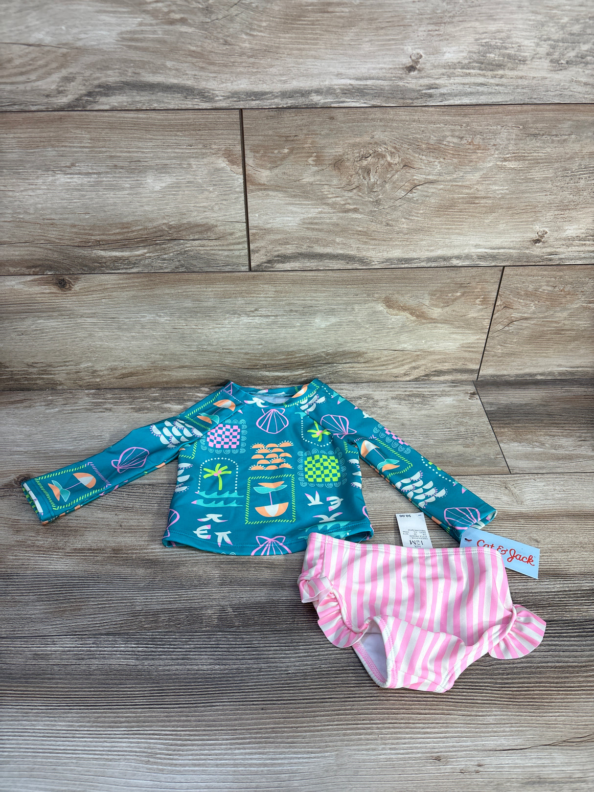NEW Cat & Jack Rashguard Tankini Set Swimsuit Seafoam sz 12m