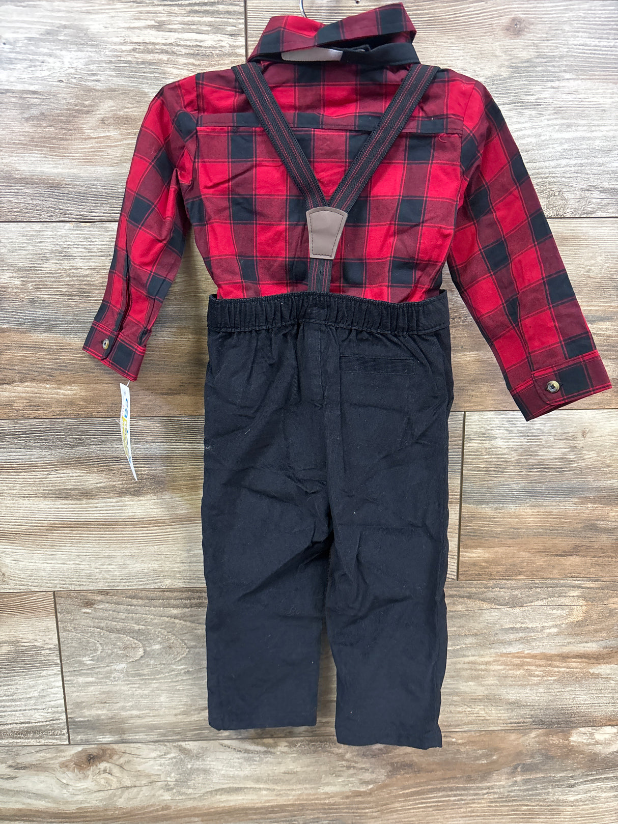 NEW Carter's Suspender Pants & Plaid Romper w/ Bowtie 3pc Set Red sz 18m