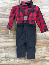 NEW Carter's Suspender Pants & Plaid Romper w/ Bowtie 3pc Set Red sz 18m