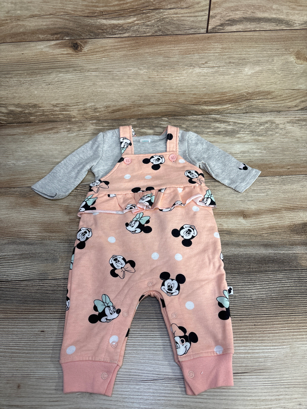 Disney Baby Minnie Mouse Overalls & Long Sleeve Shirt 2pc Grey sz 0-3m