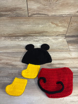 Mickey Mouse 3pc Crochet Hat, Diaper Cover, & Booties Set sz 0-6m