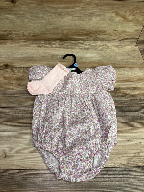 Child Of Mine floral white bubble romper and light pink socks set for baby