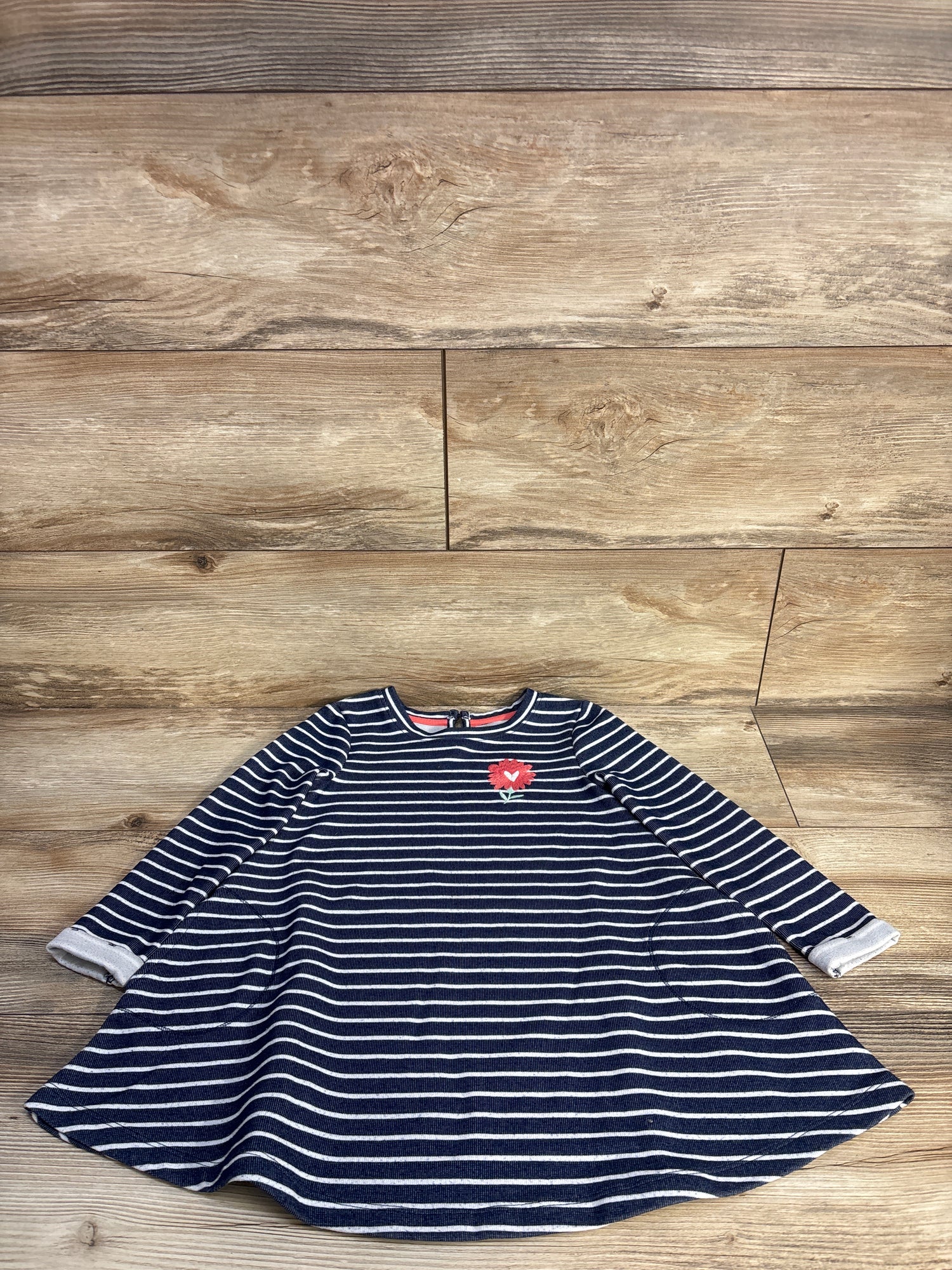 Cat & Jack Striped Embroidered Long Sleeve Dress Navy sz 4T