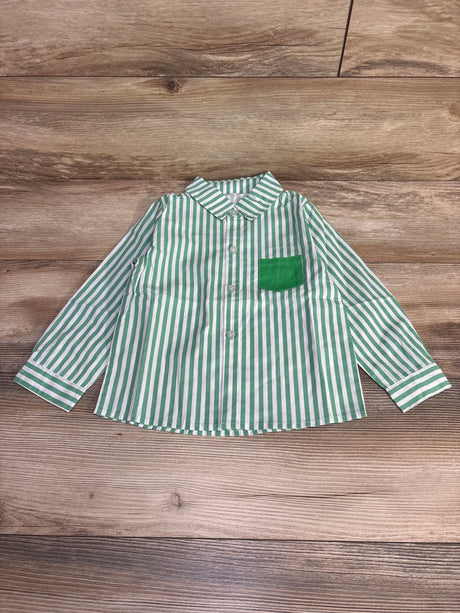 Striped Button Up Shirt Green sz 2-3T - Me n Mommy To Be