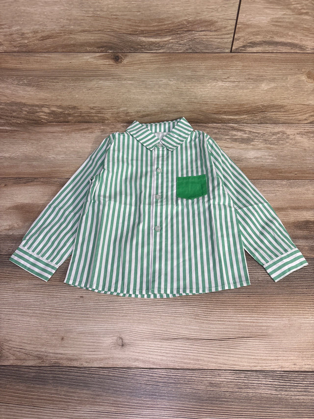 Striped Button Up Shirt Green sz 2-3T - Me n Mommy To Be