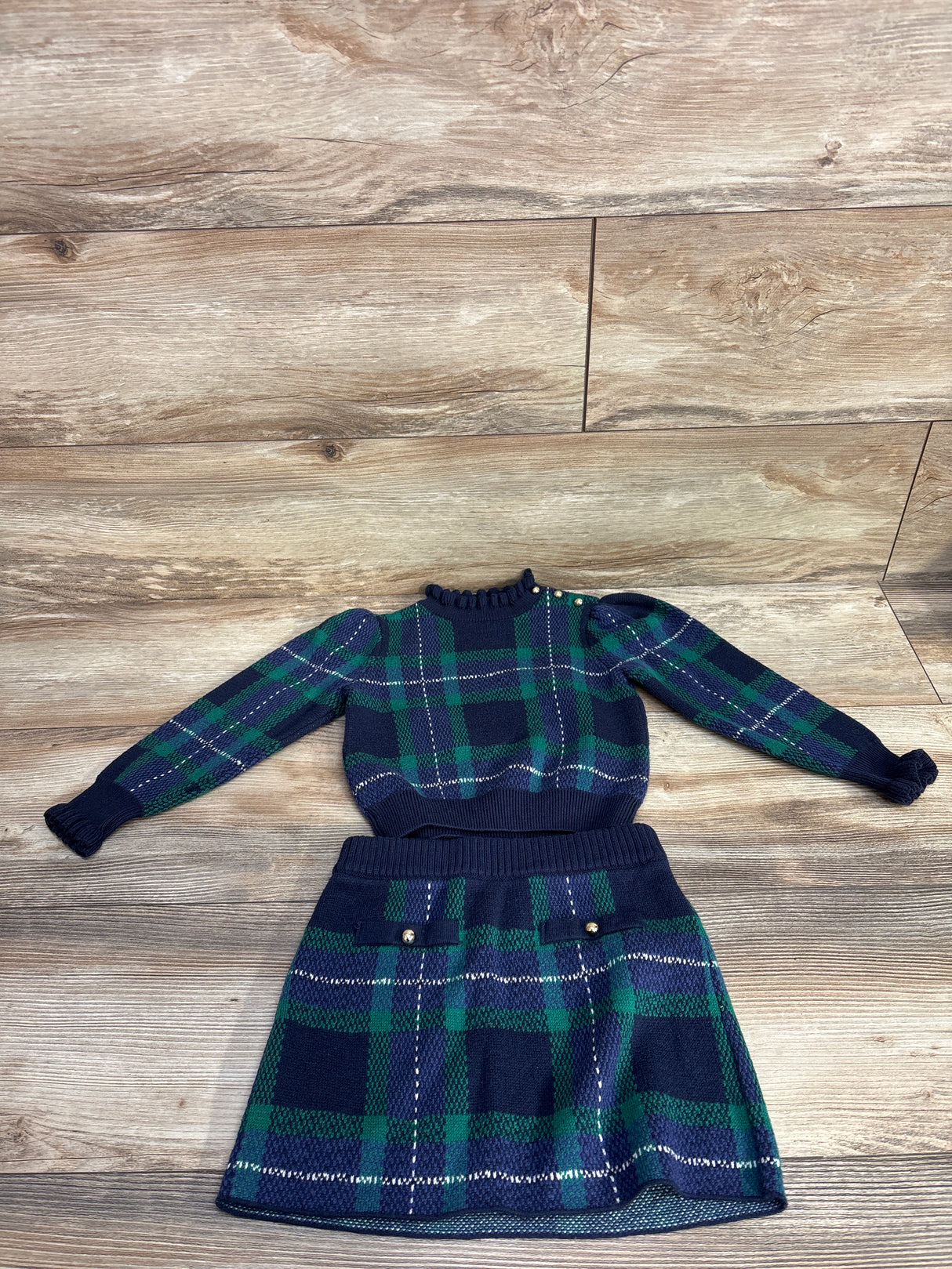 Janie & Jack Tartan Ruffle Sweater & Skirt Set Navy/Green sz 3T