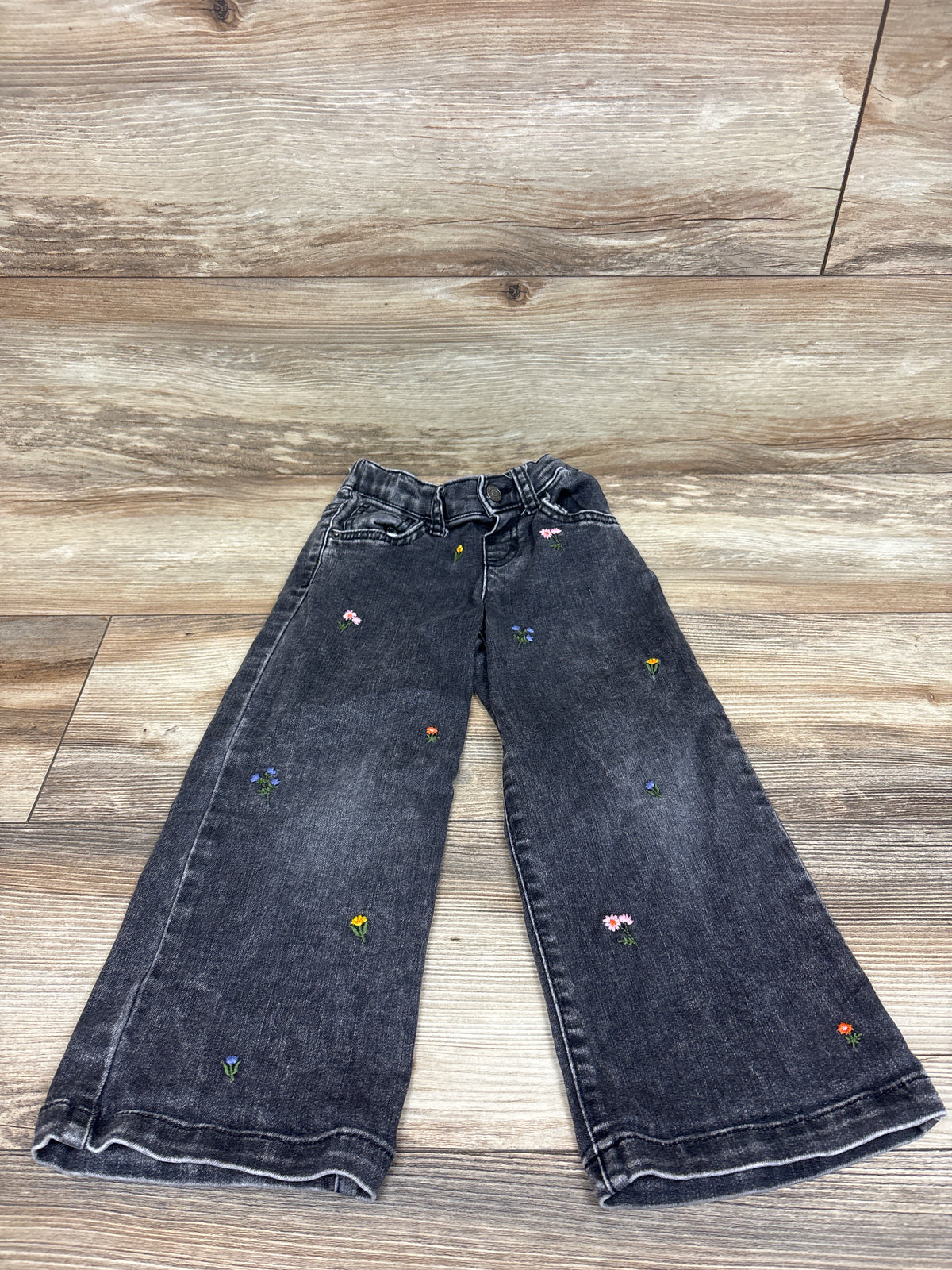 Cat & Jack Embroidered Flower Wide Leg Jeans Grey sz 4T