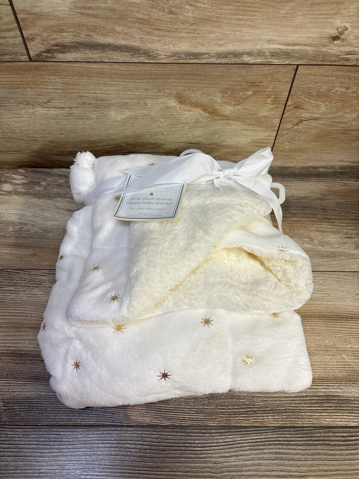 NEW Manhattan Kids Glitter Reversible Plush/Sherpa Baby Blanket 30x40in