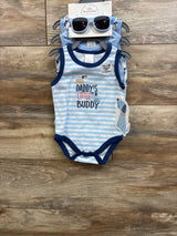 NEW Little Beginnings 4pc Tank Bodysuit Set w/ Sunglasses Blue sz 6/9m