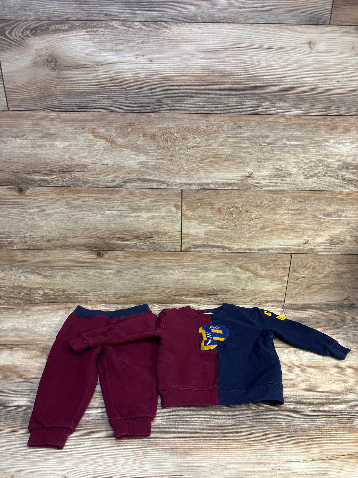 Ralph Lauren 2pc Split Colorblock Varsity Sweatshirt & Joggers Set Navy/Red sz 24m