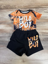 2pc Wild Boys Tie-Dye Bodysuit & Shorts Set Orange sz 3-6m