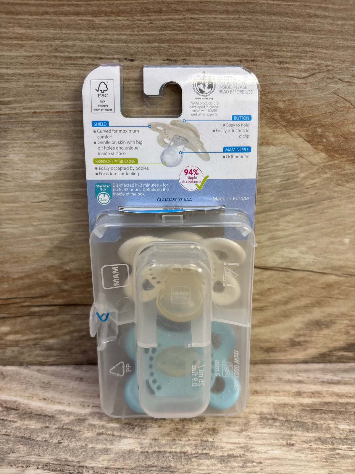 NEW MAM Original Matte Collection 2pk Pacifiers, Cream/Blue 0-6m